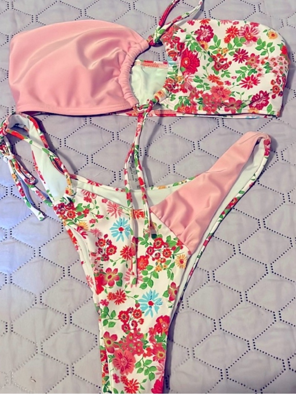 SHEIN Pink & White Floral Two-Piece Bikini Set